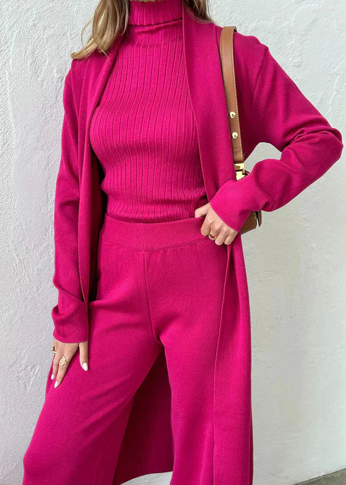Bianca - Elegant Ribbed Knit 3-Piece Loungewear Set