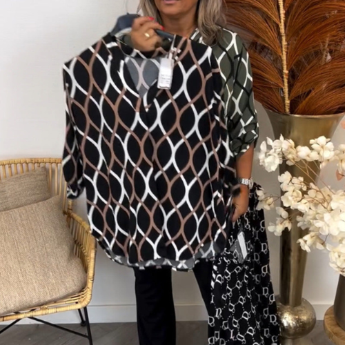Elspeth - Stylish Geometric Printed Long Sleeve Blouse