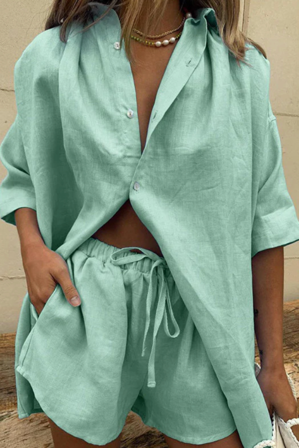 Beatrice - Oversized Button Down Shirt and Short Set