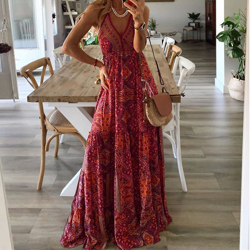Wren - Boho Spaghetti Strap V-Neck Maxi Dress