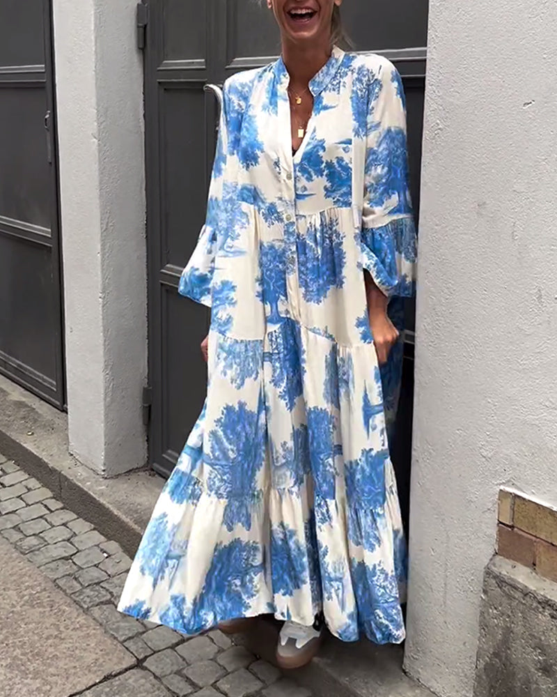 Giavanna - Casual Flared Sleeve Long Printed Dress