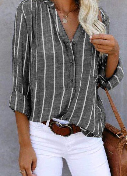 Brinley - Stylish Striped Button-Up Top