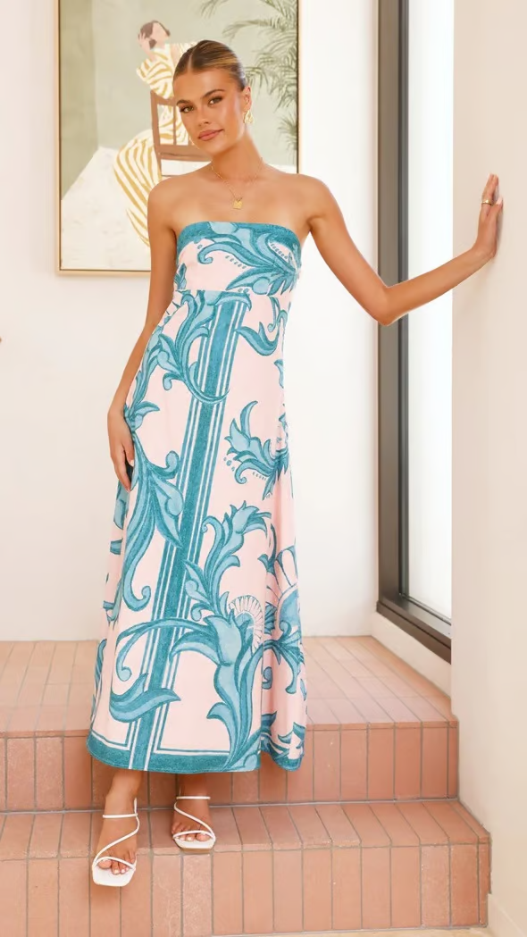 Iris - Vintage Printed Long Tube Dress
